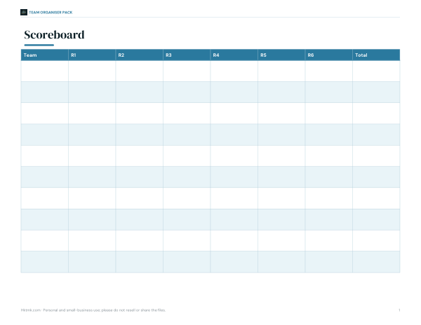 Preview of Printable Team Scoreboard Chart
